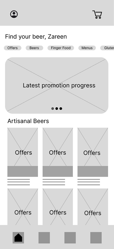 Categorized Menu low-fi wireframe